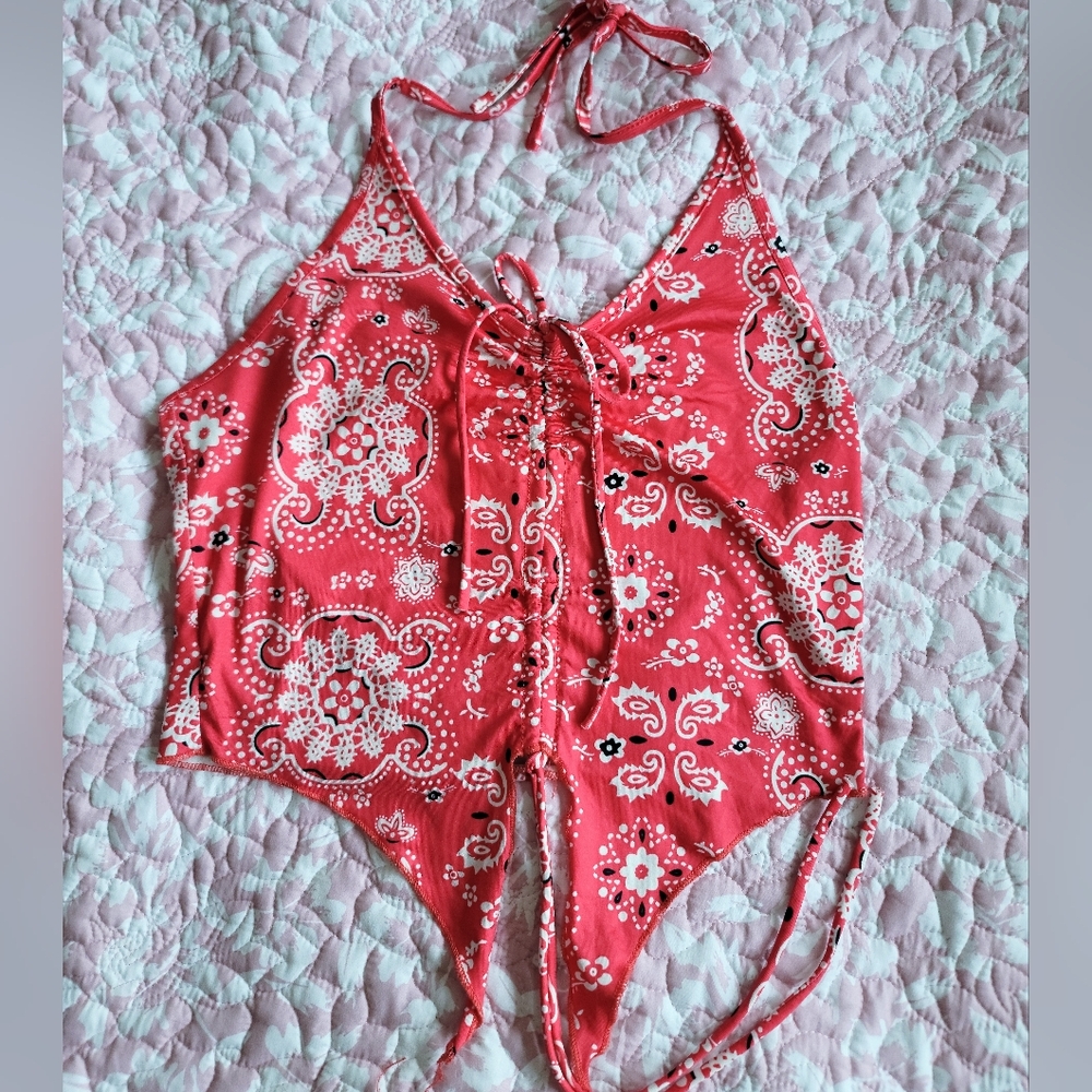 Red Bandana Print Halter Top